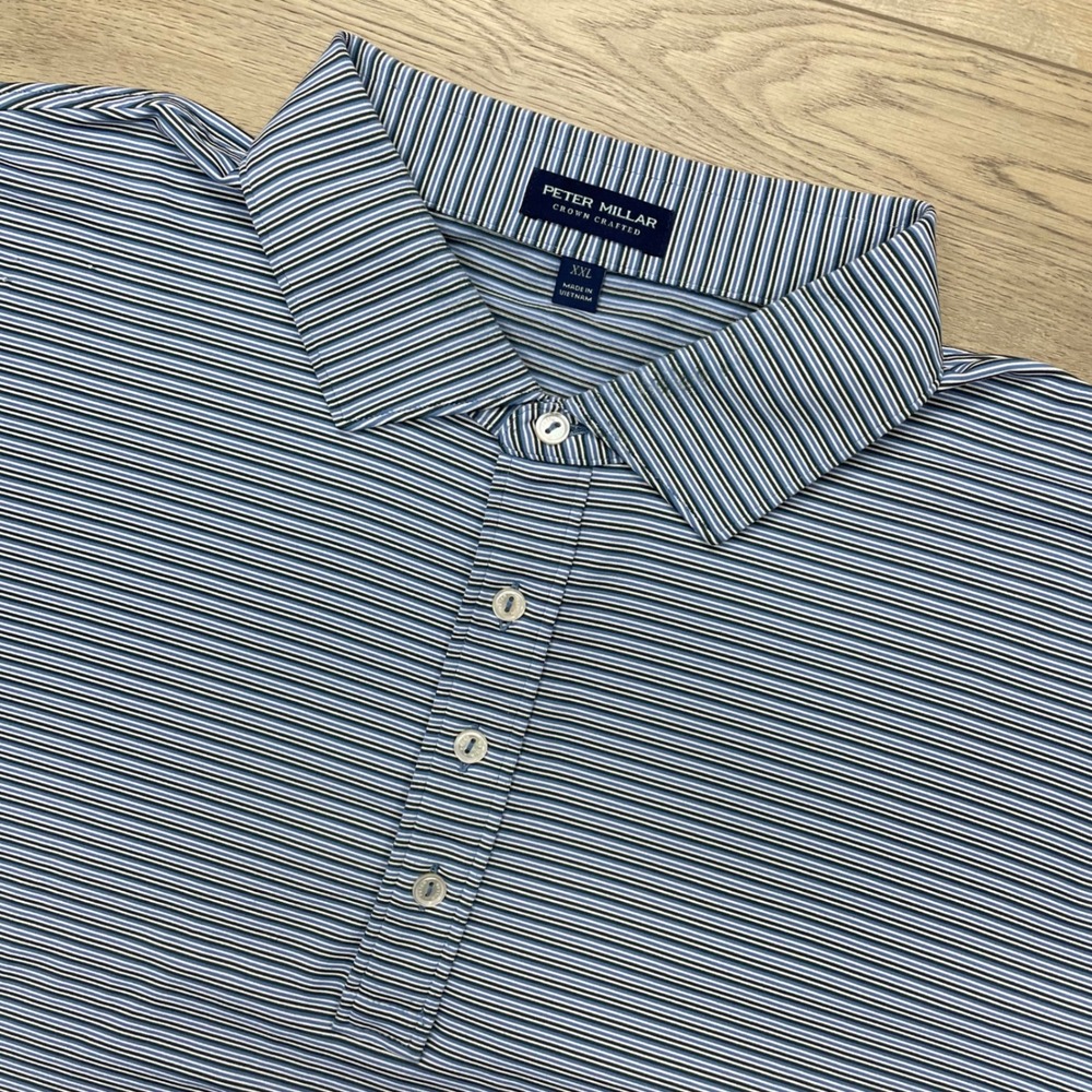 Peter Millar Polo Shirt Mens XXL Blue Striped Crown Crafted Golf Preppy
